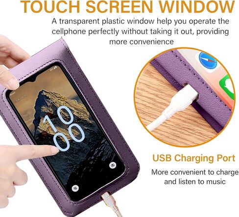 for Cloud Stratus C8 Case PU Leather Wallet with Touchscreen Phone Window Pocket, Long Shoulder Adjustable Strap Crossbody Cloud Stratus C8 Cover Handbag Travel Shopping Card Slots, Purple in Saudi Arabia