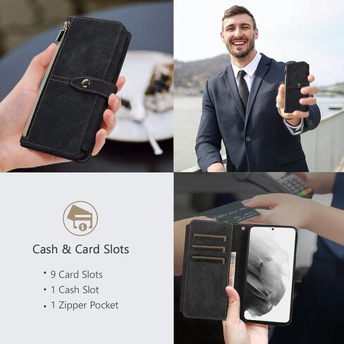 UEEBAI Wallet Case for iPhone 15 Pro Max 6.7 inch, 9 Card Slots Retro Leather Wallet Case Shockproof Flip Case with Hand Strap Card Slots Zipper Pocket Kickstand Handbag Magnetic Closure-Retro Black in Saudi Arabia