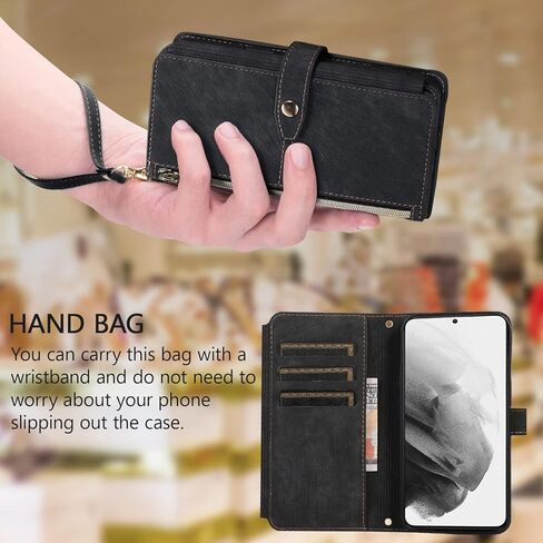 UEEBAI Wallet Case for iPhone 15 Pro Max 6.7 inch, 9 Card Slots Retro Leather Wallet Case Shockproof Flip Case with Hand Strap Card Slots Zipper Pocket Kickstand Handbag Magnetic Closure-Retro Black in Saudi Arabia