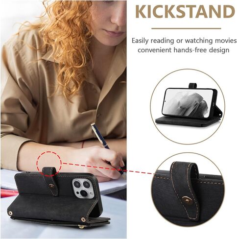 UEEBAI Wallet Case for iPhone 15 Pro Max 6.7 inch, 9 Card Slots Retro Leather Wallet Case Shockproof Flip Case with Hand Strap Card Slots Zipper Pocket Kickstand Handbag Magnetic Closure-Retro Black in Saudi Arabia