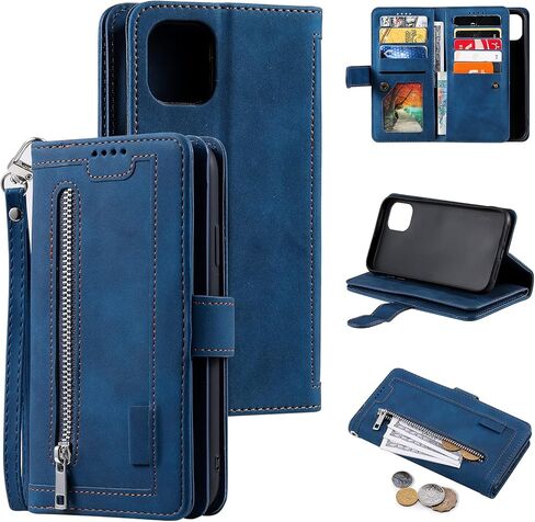 UEEBAI Wallet Case for iPhone 15 Pro Max 6.7 inch, 9 Card Slots Retro Leather Wallet Case Shockproof Flip Case with Hand Strap Card Slots Zipper Pocket Kickstand Handbag Magnetic Closure-Retro Black in Saudi Arabia