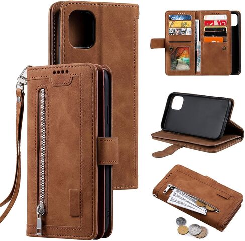 UEEBAI Wallet Case for iPhone 15 Pro Max 6.7 inch, 9 Card Slots Retro Leather Wallet Case Shockproof Flip Case with Hand Strap Card Slots Zipper Pocket Kickstand Handbag Magnetic Closure-Retro Black in Saudi Arabia
