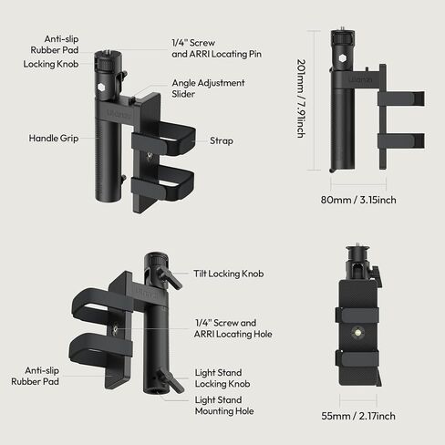 ULANZI AL06 Handle Grip for Video Light and Power Bank, Universal Handle Power Bank Clamp Holder Mount with 1/4" Screw, 360° Rotation Handheld Light Tripod for DSLR Camera Camcorder Photography in Saudi Arabia