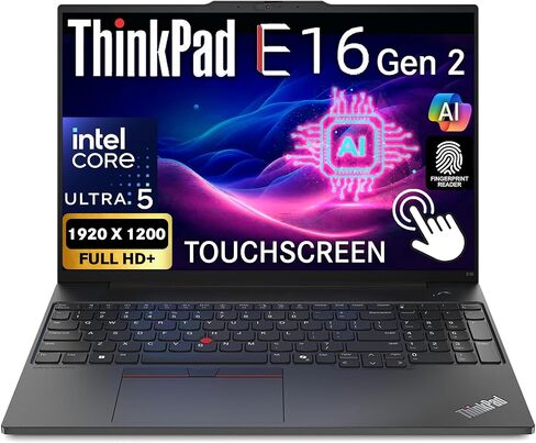 Oemgenuine Lenovo ThinkPad E16 Gen 2، شاشة لمس WUXGA 16 بوصة، Intel Ultra 5-125U، ذاكرة وصول عشوائي DDR5 سعة 16 جيجابايت، 512 جيجابايت NVMe، FP، لوحة مفاتيح بإضاءة خلفية، WiFi 6E + BT، RJ-45، كاميرا ويب FHD، W11P، كمبيوتر محمول للأعمال AI in Kuwait