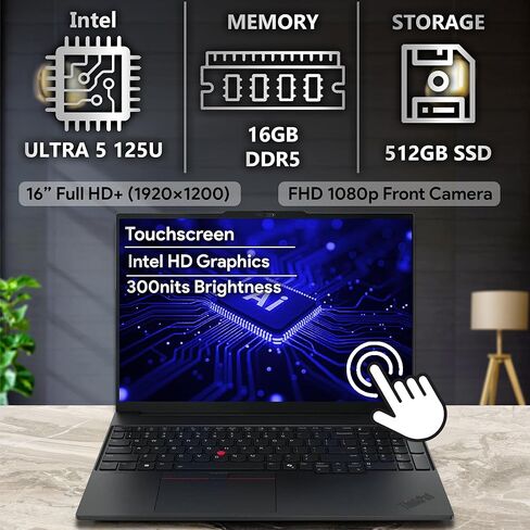 Oemgenuine Lenovo ThinkPad E16 Gen 2، شاشة لمس WUXGA 16 بوصة، Intel Ultra 5-125U، ذاكرة وصول عشوائي DDR5 سعة 16 جيجابايت، 512 جيجابايت NVMe، FP، لوحة مفاتيح بإضاءة خلفية، WiFi 6E + BT، RJ-45، كاميرا ويب FHD، W11P، كمبيوتر محمول للأعمال AI in Kuwait