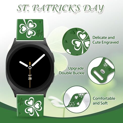 سوار سيليكون Lucky Clover لساعة Samsung Galaxy Watch 8 Band 40mm 44mm/8 Classic Bands 46mm St Patricks Day Galaxy Watch 7 6 5 4 Band Women Men، حزام Shamrocks لساعة Samsung Watch 8 Bands-Green in Kuwait