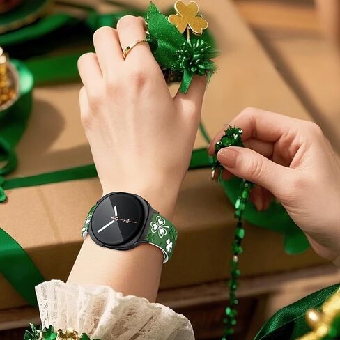 سوار سيليكون Lucky Clover لساعة Samsung Galaxy Watch 8 Band 40mm 44mm/8 Classic Bands 46mm St Patricks Day Galaxy Watch 7 6 5 4 Band Women Men، حزام Shamrocks لساعة Samsung Watch 8 Bands-Green in Kuwait