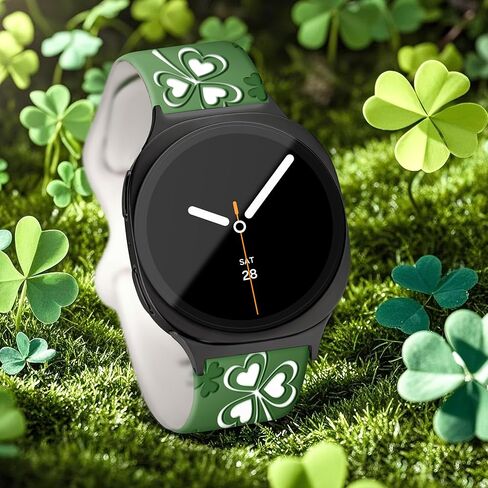 سوار سيليكون Lucky Clover لساعة Samsung Galaxy Watch 8 Band 40mm 44mm/8 Classic Bands 46mm St Patricks Day Galaxy Watch 7 6 5 4 Band Women Men، حزام Shamrocks لساعة Samsung Watch 8 Bands-Green in Kuwait