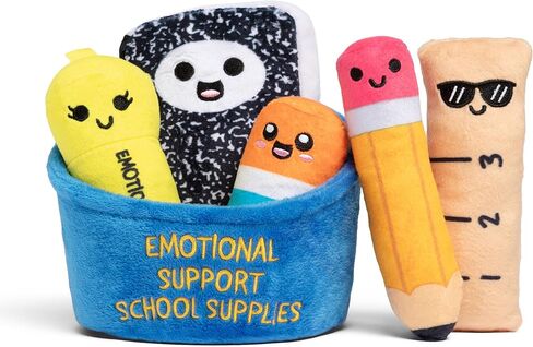 Emotional Support School Supplies Plush by Relatable - Cute Stuffed Animals and Squishy Toys, Fun Gift Ideas for All Ages, and Your Favorite Teacher - Includes 5 Plushies with Carrying Basket in Saudi Arabia