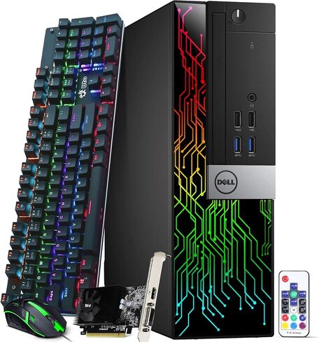 كمبيوتر مكتبي للألعاب Dell RGB - Intel Core i5-6500 - ذاكرة الوصول العشوائي 16 جيجابايت - SSD 512 جيجابايت - GeForce GTX 1050 Ti - لوحة مفاتيح وماوس RGB - WiFi - Windows 11 Pro (متجدد) in Kuwait