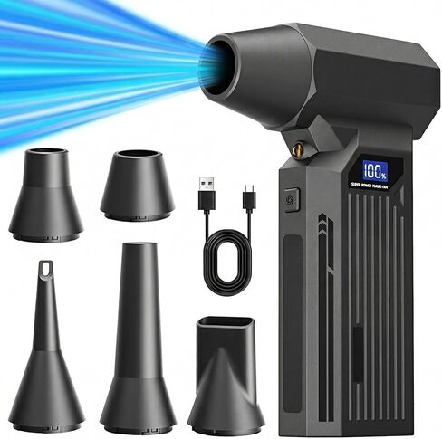 Compressed Air Duster, 110000RPM Electric Jet Blower, 4-Gear Adjustable with LED Display & Light, Cordless Reusable Air Duster for Computer, Keyboard, Car Detailing & Outdoor in Saudi Arabia