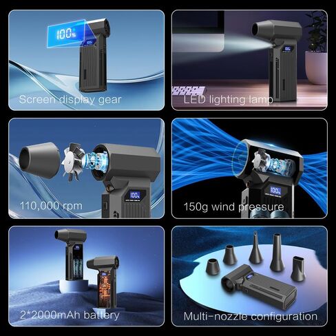 Compressed Air Duster, 110000RPM Electric Jet Blower, 4-Gear Adjustable with LED Display & Light, Cordless Reusable Air Duster for Computer, Keyboard, Car Detailing & Outdoor in Saudi Arabia