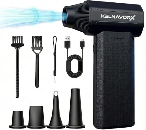 KELNAVORX منفضة هواء كهربائية 110000 دورة في الدقيقة، منفضة هواء مضغوطة 120 وات، منفاخ صغير لاسلكي 3 سرعات مع شحن سريع من النوع C، منفاخ غبار قابل لإعادة الشحن للكمبيوتر ولوحة المفاتيح والسيارة والمنزل in Saudi Arabia