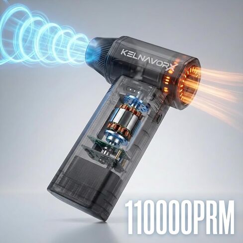 KELNAVORX منفضة هواء كهربائية 110000 دورة في الدقيقة، منفضة هواء مضغوطة 120 وات، منفاخ صغير لاسلكي 3 سرعات مع شحن سريع من النوع C، منفاخ غبار قابل لإعادة الشحن للكمبيوتر ولوحة المفاتيح والسيارة والمنزل in Saudi Arabia