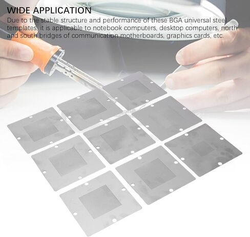BGA Reballing Stencils, Template Laptop CPU Repair Tools, Reball Station Fixture Jig with Stencils Silver for Computers 9Pcs 90x90mm in Saudi Arabia