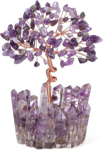 Jovivi Natural Rose Quartz Crystal Tree Wire Wrapped Chipped Gemstone with Resin Crystal Base,Feng Shui Bonsai Money Tree Handmade Spiritual Healing Crystals Decor Home Ornament in Saudi Arabia