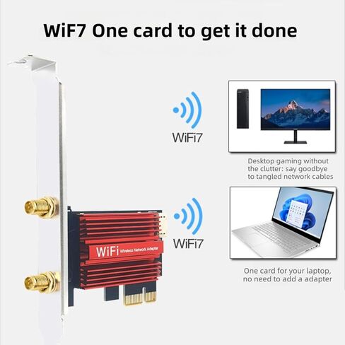 Gugxiom WiFi 7 PCIe Card Bluetooth 5.4، BE6400 محول شبكة لاسلكي ثلاثي الموجات لسطح المكتب، 6 جيجا هرتز 320 ميجا هرتز 4K QAM، هوائي 12dBi، ألعاب منخفضة الكمون، RTL8922 Pro in Kuwait