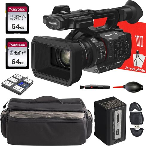باناسونيك HC-X2 كاميرا فيديو 4K + قطعتين ذاكرة 64 جيجابايت + وحدة مقبض + حقيبة حمل الكاميرا + شاحن بطارية + مجموعة تنظيف فاخرة + المزيد (حزمة 18 قطعة)، أسود in Kuwait