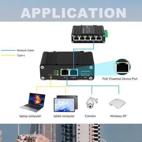 Gigabit 2-Port PD Switch with Type-C Output (Up to 60W 3A Max), IEEE802.3at/bt PoE to USB3.0 5V/9V/12V/15V/20V Output, Industrial ethernet Switch with 100/1000M SFP for Laptop/Phone/IP Cameras in Saudi Arabia