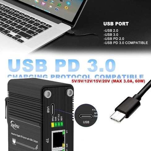 Gigabit 2-Port PD Switch with Type-C Output (Up to 60W 3A Max), IEEE802.3at/bt PoE to USB3.0 5V/9V/12V/15V/20V Output, Industrial ethernet Switch with 100/1000M SFP for Laptop/Phone/IP Cameras in Saudi Arabia