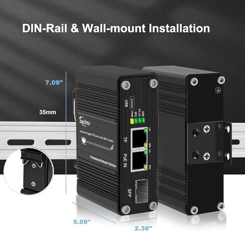 Gigabit 2-Port PD Switch with Type-C Output (Up to 60W 3A Max), IEEE802.3at/bt PoE to USB3.0 5V/9V/12V/15V/20V Output, Industrial ethernet Switch with 100/1000M SFP for Laptop/Phone/IP Cameras in Saudi Arabia