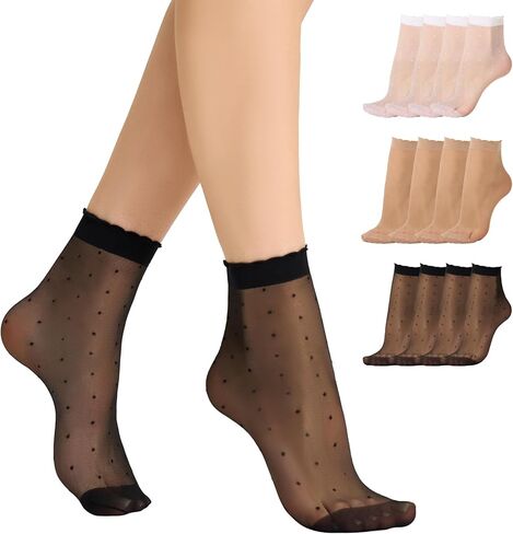 Yilanmy 12 Pairs Women's Sheer Ruffle Socks Silk Polka Dot Sheer Socks Lace Ankle Stockings in Saudi Arabia