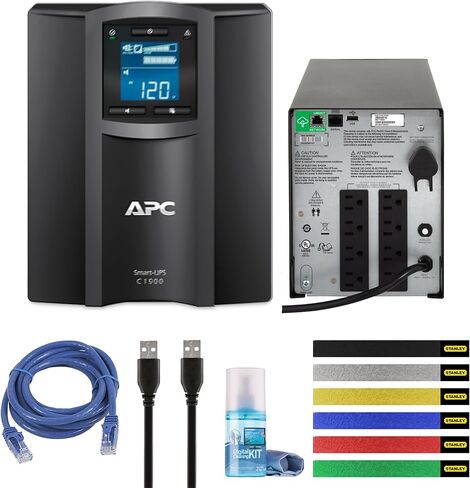 APC 1500VA Smart UPS with SmartConnect, SMC1500C Sinewave UPS Battery Backup, AVR, 120V, Line Interactive Uninterruptible Power Supply with Ethernet Cable, Wire Ties & Cleaning Kit in Saudi Arabia