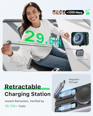30W Retractable Charger 3 in 1, Wall Charger Fast Charging with Triple Retractable Charging Cables, Portable Multi Charger for iPhone 17 Pro Max, for Apple iWatch, Air Pods, Samsung, iPad in Kuwait