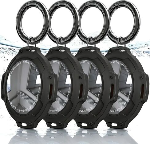 Waterproof Case for Airtag, 4 Pack Air tag Keychain Holder Compatible with Apple AirTags, Anti-Scratches Case with Metal Keyring for Keys, Luggage, Backpack, Bag, Pet Collar Black in Saudi Arabia