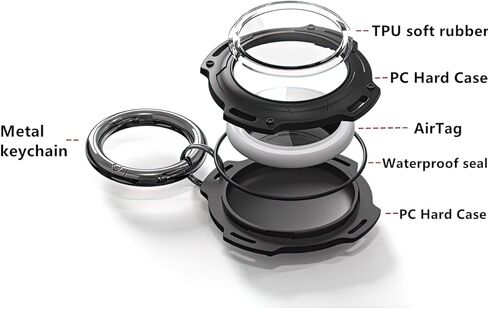 Waterproof Case for Airtag, 4 Pack Air tag Keychain Holder Compatible with Apple AirTags, Anti-Scratches Case with Metal Keyring for Keys, Luggage, Backpack, Bag, Pet Collar Black in Saudi Arabia
