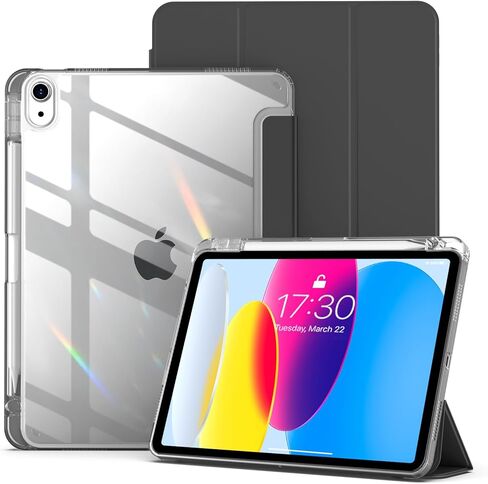aoub Hybrid Case for iPad (A16) 10th Generation 11/10.9inch 2025/2022 with Pencil Holder, Crystal Clear Hard Back Shell with Shockproof Cover, Anti-Yellow, Auto Sleep/Wake, White in Kuwait