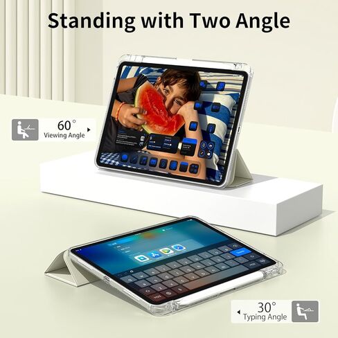 حافظة aoub الهجينة لجهاز iPad (A16) الجيل العاشر 11/10.9 بوصة 2025/2022 مع حامل أقلام، غطاء خلفي صلب شفاف مع غطاء مقاوم للصدمات، مضاد للأصفر، نوم/استيقاظ تلقائي، أبيض in Kuwait
