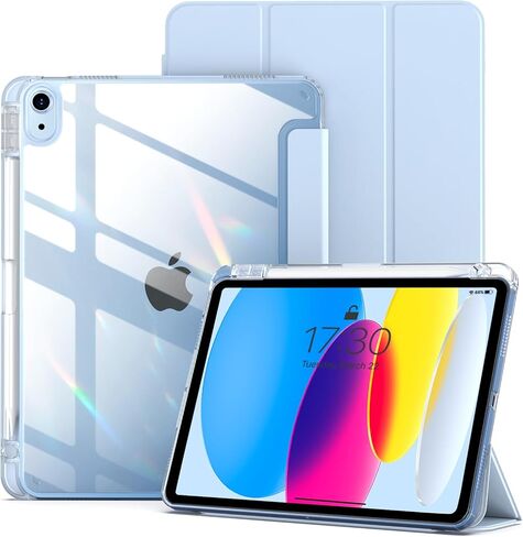 حافظة aoub الهجينة لجهاز iPad (A16) الجيل العاشر 11/10.9 بوصة 2025/2022 مع حامل أقلام، غطاء خلفي صلب شفاف مع غطاء مقاوم للصدمات، مضاد للأصفر، نوم/استيقاظ تلقائي، أبيض in Kuwait