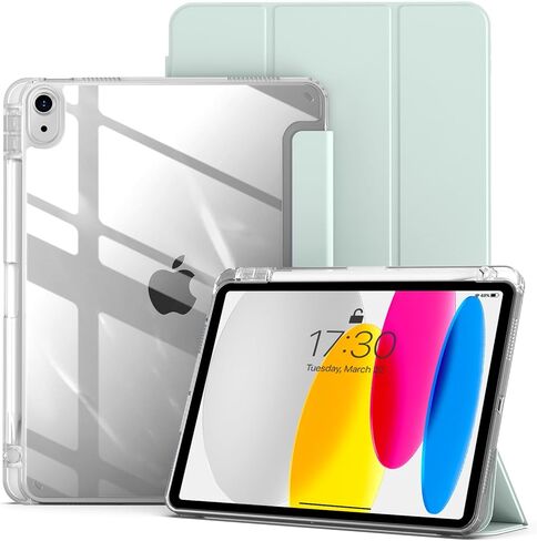 حافظة aoub الهجينة لجهاز iPad (A16) الجيل العاشر 11/10.9 بوصة 2025/2022 مع حامل أقلام، غطاء خلفي صلب شفاف مع غطاء مقاوم للصدمات، مضاد للأصفر، نوم/استيقاظ تلقائي، أبيض in Kuwait