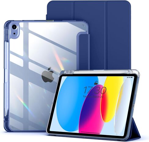 حافظة aoub الهجينة لجهاز iPad (A16) الجيل العاشر 11/10.9 بوصة 2025/2022 مع حامل أقلام، غطاء خلفي صلب شفاف مع غطاء مقاوم للصدمات، مضاد للأصفر، نوم/استيقاظ تلقائي، أبيض in Kuwait