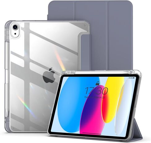 حافظة aoub الهجينة لجهاز iPad (A16) الجيل العاشر 11/10.9 بوصة 2025/2022 مع حامل أقلام، غطاء خلفي صلب شفاف مع غطاء مقاوم للصدمات، مضاد للأصفر، نوم/استيقاظ تلقائي، أبيض in Kuwait