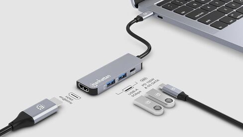 محطة إرساء مانهاتن USB-C PD 4 في 1: تحويل الأجهزة باستخدام HDMI 4K، وشحن 100 واط، ومنافذ USB-A لأجهزة الكمبيوتر المحمولة والأجهزة اللوحية والهواتف - 190428 in Kuwait