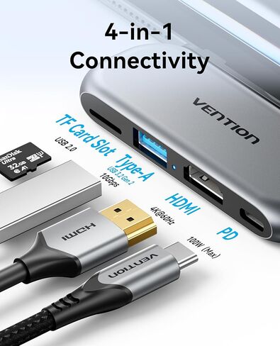 VENTION USB Hub for iPad, USB C to USB A/HDMI/USB 3.2/TF Reader, 4K 60Hz, Aluminium USB C PD 100W, 10Gbps USB Splitter for iPad/MacBook/HP/DELL/Laptop in Saudi Arabia
