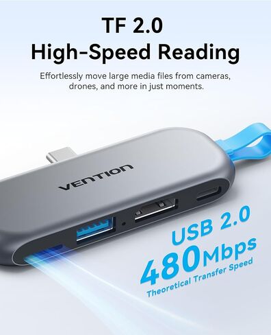 VENTION USB Hub for iPad, USB C to USB A/HDMI/USB 3.2/TF Reader, 4K 60Hz, Aluminium USB C PD 100W, 10Gbps USB Splitter for iPad/MacBook/HP/DELL/Laptop in Saudi Arabia