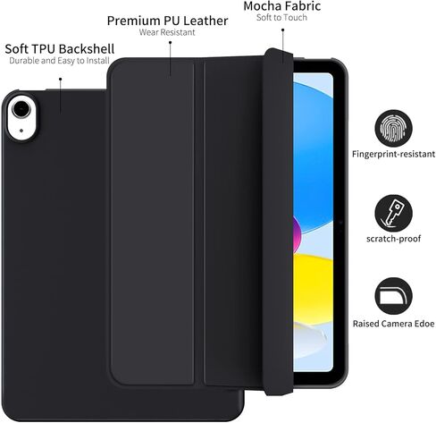 حافظة ذكية لجهاز iPad (A16) الجيل الحادي عشر 11 بوصة 2025، حافظة iPad الجيل العاشر 10.9 بوصة 2022، غطاء خلفي شفاف من البولي كربونات بحامل نحيف، يدعم معرف اللمس، الاستيقاظ/السكون التلقائي in Kuwait