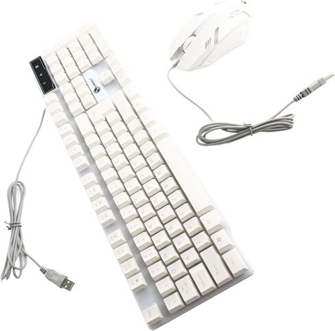 Dpofirs LED Gaming Keyboard and Mouse Combination USB Mechanical Performance Transparent Sound for Vista OS PC Burpportop TV ABS White 104 Keys (White) in Saudi Arabia