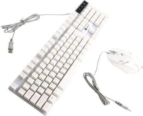 Dpofirs LED Gaming Keyboard and Mouse Combination USB Mechanical Performance Transparent Sound for Vista OS PC Burpportop TV ABS White 104 Keys (White) in Saudi Arabia
