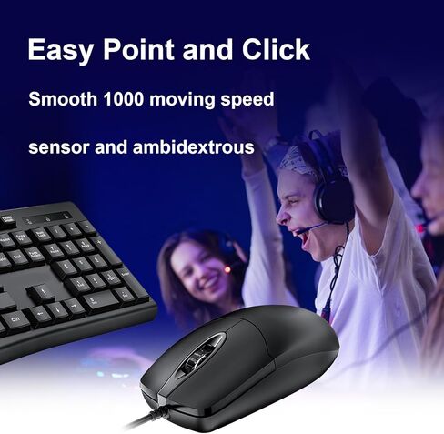 Wired Keyboard and Mouse Combo, USB Ergonomic Office Corded Mouse Set with 1000DPI Optical Resolution and Quiet Typing with Number Pad for Laptop PC Gaming Working (Black) in Saudi Arabia