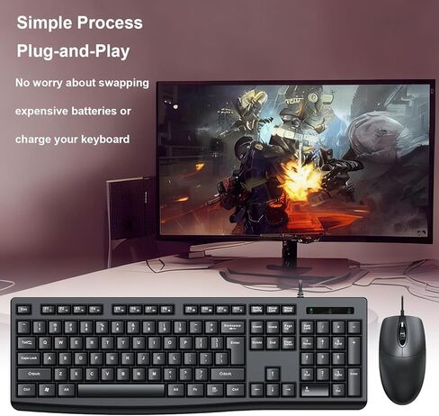 Wired Keyboard and Mouse Combo, USB Ergonomic Office Corded Mouse Set with 1000DPI Optical Resolution and Quiet Typing with Number Pad for Laptop PC Gaming Working (Black) in Saudi Arabia