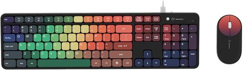 Colorful Computer Wireless Keyboard Mouse Combos, Rechargeable 2.4GHz Cordless Full-Sized Keyboard and Mouse, Compatible with PC/Laptop/Desktop, for School & Home Office(White-Rainbow) in Saudi Arabia