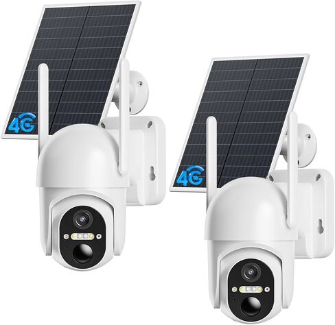 كاميرا أمان خلوية 4G LTE، عبوتان من الكاميرات الخارجية التي تعمل بالطاقة الشمسية لا حاجة إلى شبكة WiFi للمزرعة والمزرعة، عرض 360 درجة، رؤية ليلية 2K، تتضمن بطاقة SIM (تدعم Verizon/AT&T/T-Mobile) - أبيض in Kuwait