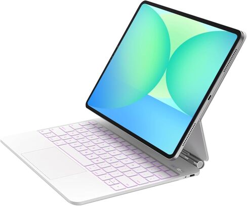 حافظة لوحة مفاتيح لجهاز Samsung Galaxy Tab S10 Lite/S10 FE/ S9 FE 10.9 بوصة وS11 2025/S8/S7/S9 11 بوصة، لوحة مفاتيح سحرية مع لوحة تتبع متعددة اللمس، شاشة LED، إضاءة خلفية 7 ألوان، حامل ناتئ عائم، أبيض in Kuwait