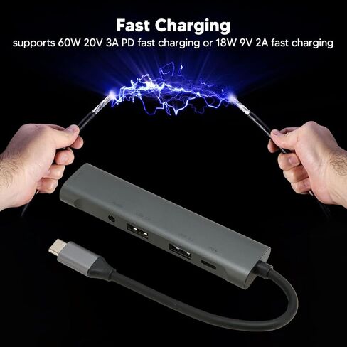 موزع USB C من Denash، محول USB متعدد المنافذ للشحن السريع بسرعة 5 جيجابت في الثانية 5 في 1 للمكتب والسفر للعمل، Denashvugi6qon8y in Kuwait