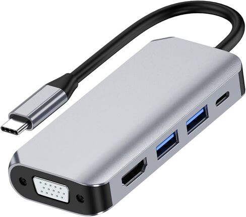 محور محول USB C، 4 في 1 USB من النوع C إلى 4K HDMI وVGA وUSB3.0 وUSB-C PD محطة إرساء متعددة المنافذ متوافقة مع سلسلة MacBook وChromebook وZenbook وغيرها من أجهزة النوع C (5 في 1 رمادي) in Kuwait