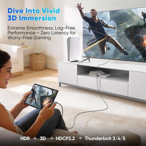 كابل USB C إلى HDMI للمكتب المنزلي بطول 6 أقدام (4K@60 هرتز) سلك HDMI 2.0 مجدول عالي السرعة، Thunderbolt 3/4 متوافق مع أجهزة MacBook وiPhone 15/16 Pro/Max وiPad Pro وiMac وGalaxy S8-S25 in Kuwait